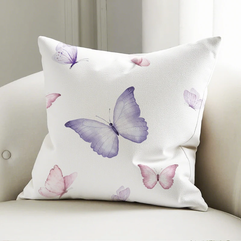 

Pink Purple Butterfly Pillow Cover, Watercolor Insect Print Cushion Case, Soft Sofa Bedroom Decor Accent Pillow