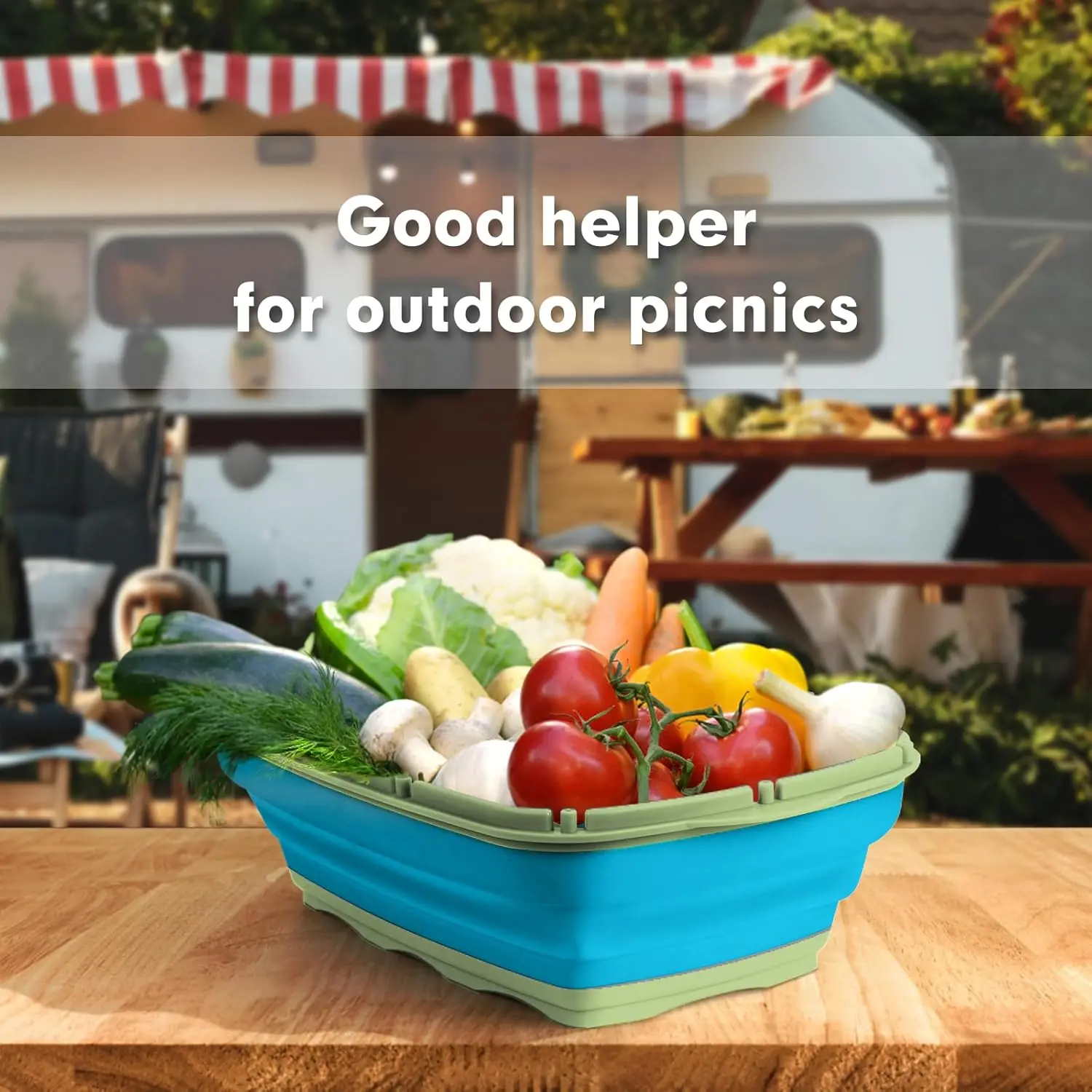 Camping Cutting Board, Collapsible Chopping Board with Colander, 9-In-1 Multi Chopping Board Kitchen Vegetable Washing Basket
