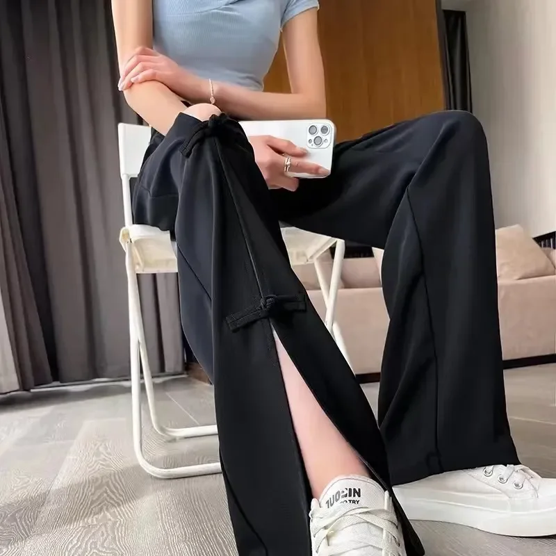 Pantalones finos de cintura alta para mujer, Pantalón recto informal, holgado, elegante, estilo chino, novedad de verano 2024