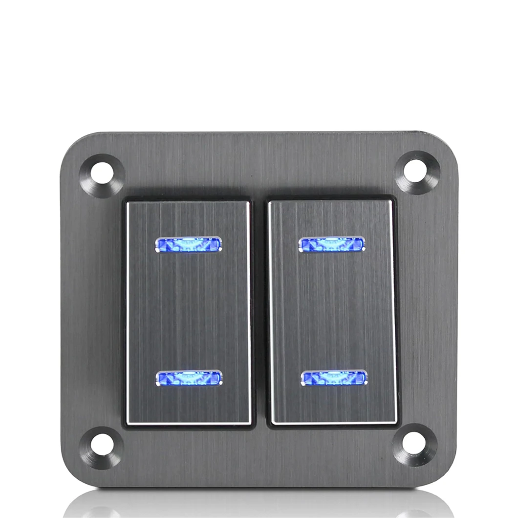 

2-бандовый тумблер, панель включения-выключения, 12-24 В, водонепроницаемый кулисный переключатель с двойной синей светодиодной подсветкой, панель автомобильного переключателя для морской лодки, авто