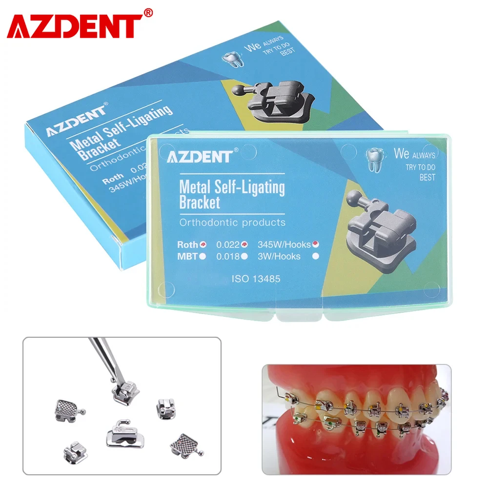 AZDENT Dental Bracket Orthodontic Braces Passive Self Ligating Roth 0.022 Hooks 3 4 5 with Buccal Tubes