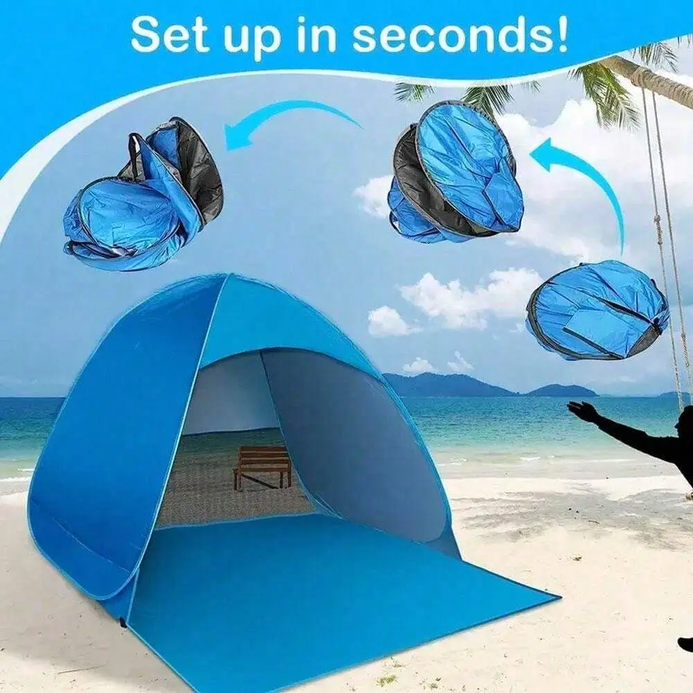 

Устойчивый к УФ-излучению быстрораскладной автоматический тент для пляжа, кемпинга и рыбалки, легкий и портативный дизайн, идеальный подарок для отдыха.