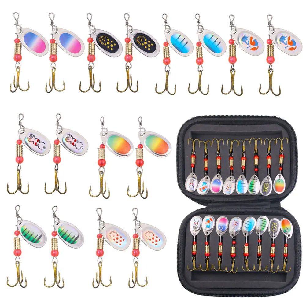 Juego de cucharas de pesca, señuelos de 16 Uds., cebos de Metal para lanzar Spinner, cebos de pesca, Kits de Señuelos de Pesca con bolsa de almacenamiento, estuche para Lucio y carpa