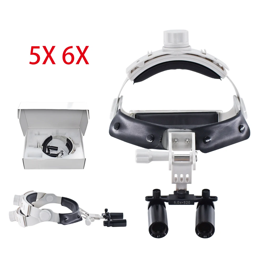

DEASIN 5X / 6X Dental Magnifier Binocular Kepler Loupes Headband Adjustable with LED Headlight 5W Dentist Surgical Headlamp Tool
