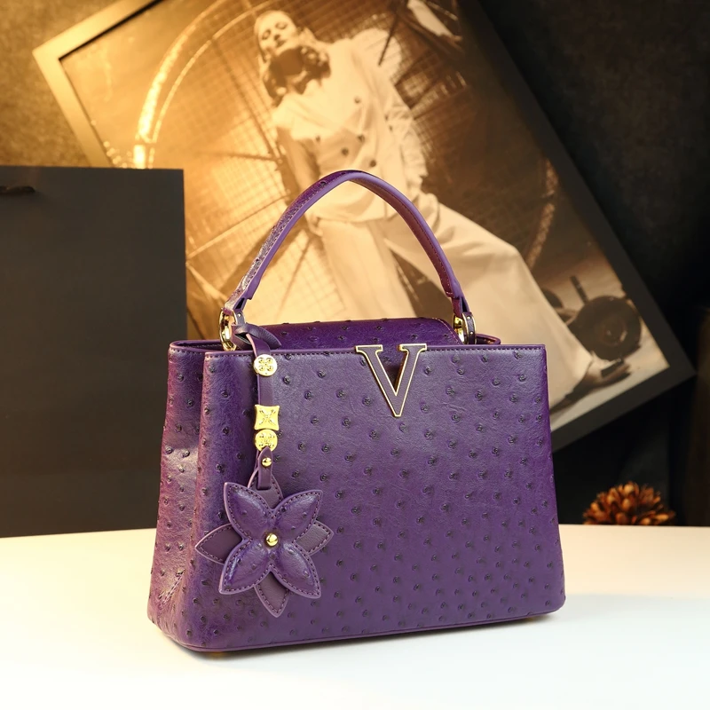 

High-End Genuine Leather Portable Shoulder Messenger Bag High Sense Ostrich Grain Women's Bag