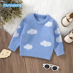 Blue Baby Knitted Sweaters Autumn Winter Crew Neck Long Sleeves Infant Boys Girls Outwear Pullovers Jumpers White Cloud Knitwear