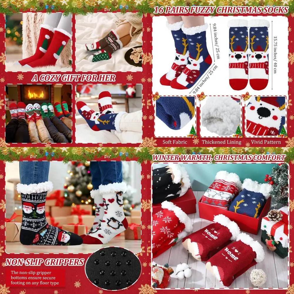

Упаковка из 24 пар: женские и мужские нечеткие рождественские носки-тапочки — уютные и пушистые праздничные термоноски для оптового подарка