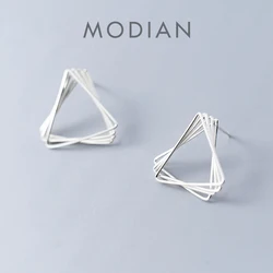 Modian Simple Design 925 Sterling Silver Hollow Triangle Square Stud Earring for Women Fashion Geometric Ear Pin Fine Jewelry