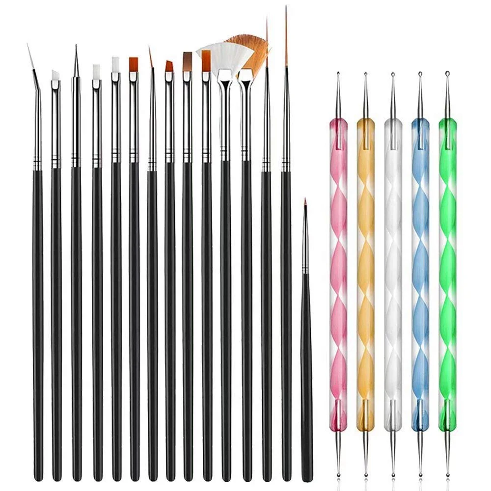 15pc Nails Art Brushes Set Liquid Powder Carving UV Nail Gel Polish Painting Pen Acrylic Nail Extension Manicure Builder Tool