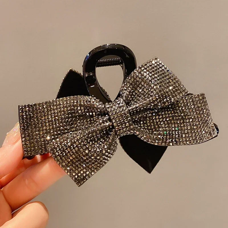 High-end Large Size Bow Tie Hair Claws Grab Clip Female Luxury Temperament Back Spoon Shark Clips Hairpin Accessories for Women