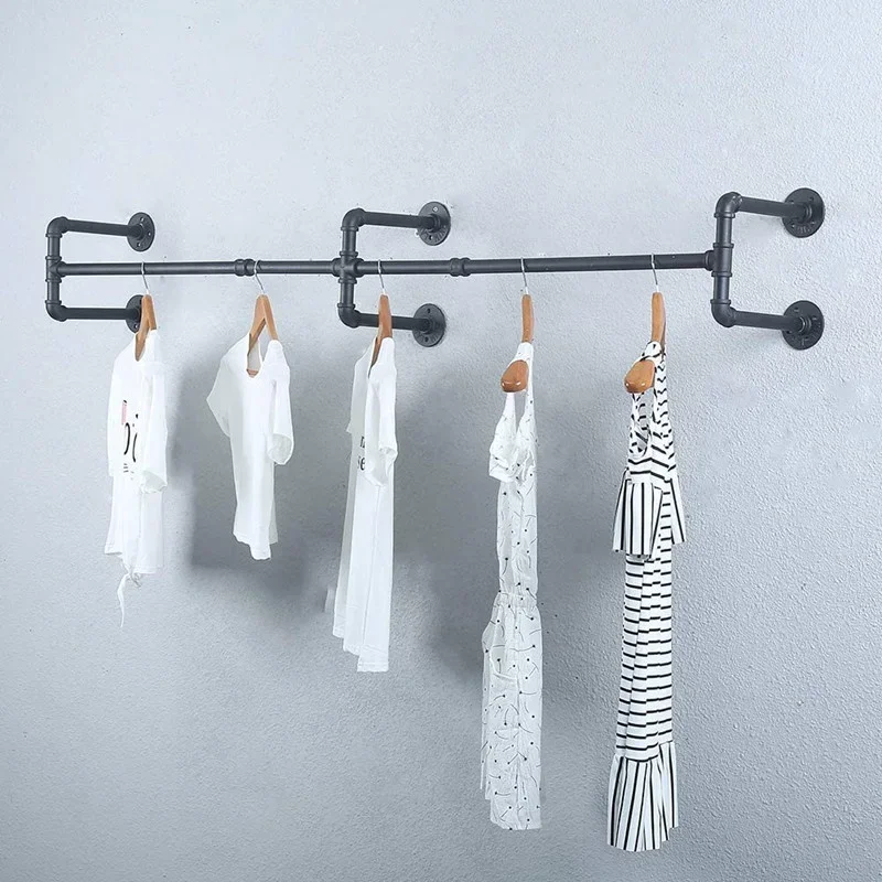 Perchero de pared de Metal Retro, arte del hierro, tubo de agua, soporte de exhibición de ropa, almacenamiento elegante para el hogar o la tienda de