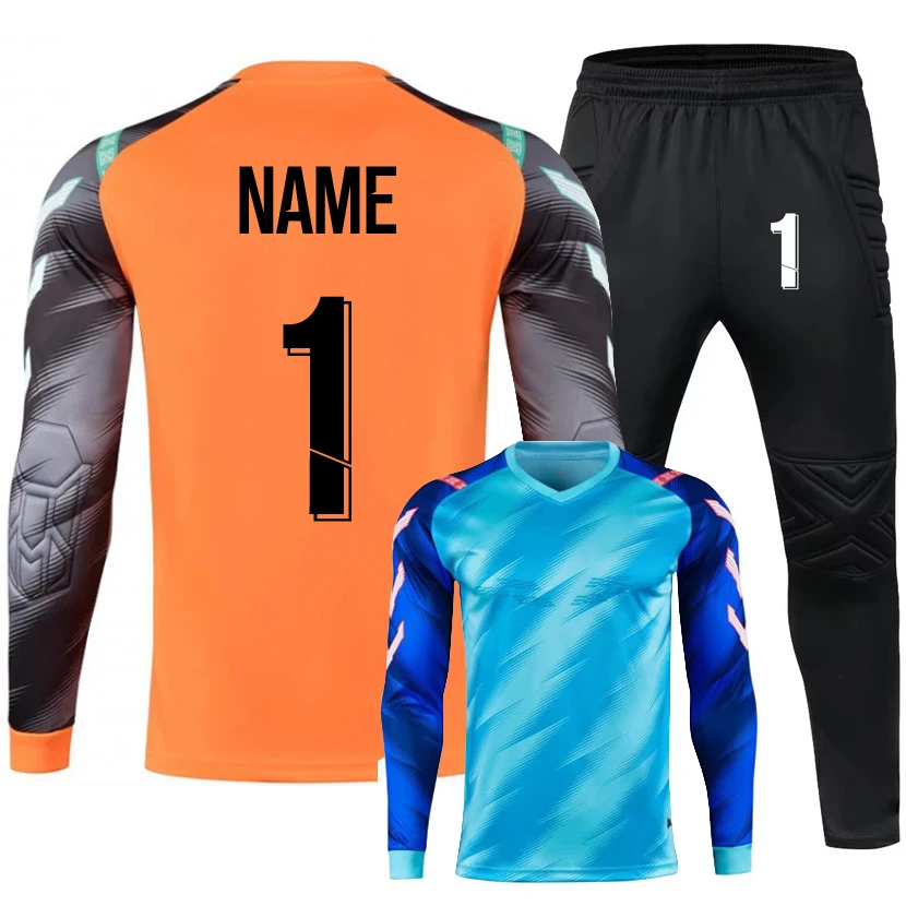 Men Boys Soccer Goalkeeper Uniform Women Girls Long Sleeve Football Training Goalkeeper Top Soccer Jersey Pants Shorts 2XS-4XL