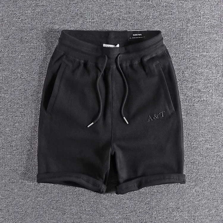 2025 Summer New Japanese Retro Heavyweight Knitted Shorts Men's 100% Cotton Washed Drawstring Casual Loose Sports 5-point Pants