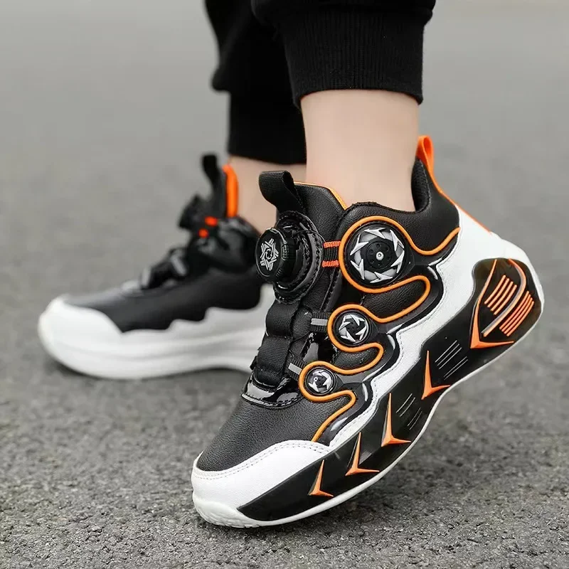 Boys' Sports Shoes 2024 Autumn New Shock-absorbing Basketball Shoes Medium and Large Children's Wear-resistant Running Shoes