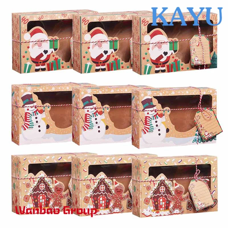 Custom  Merry Christmas Cookie Boxes Cupcake Brownies Christmas Paper Bakery Treat Boxes For Packaging