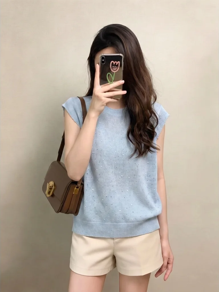 Orange Pumpkin Knitted Vest Women's Summer New Style Large Size Fashionable Sleeveless Top Commute Style Korean Version