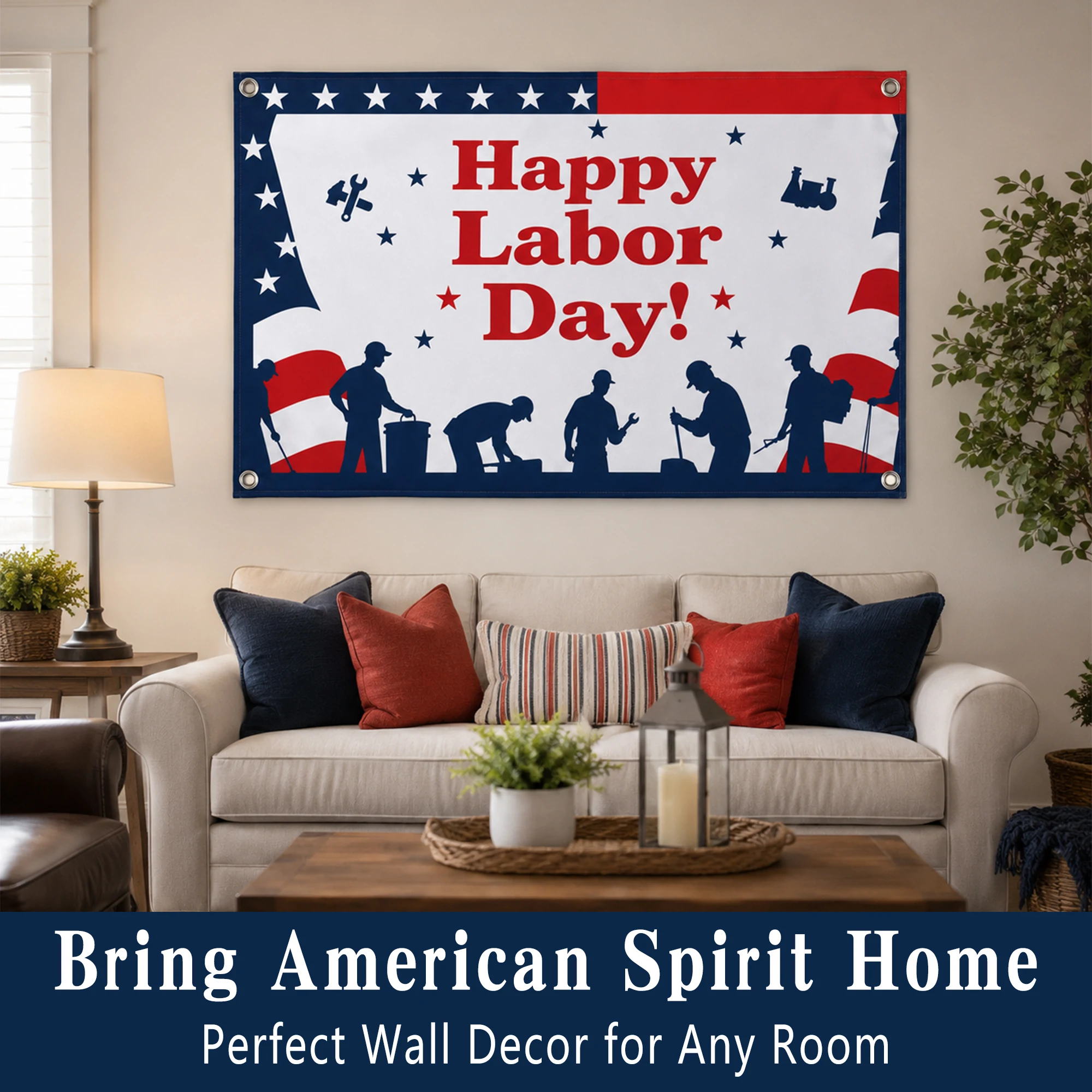 Happy Labor Day Wall Haning Tapestey with 4 Grommets