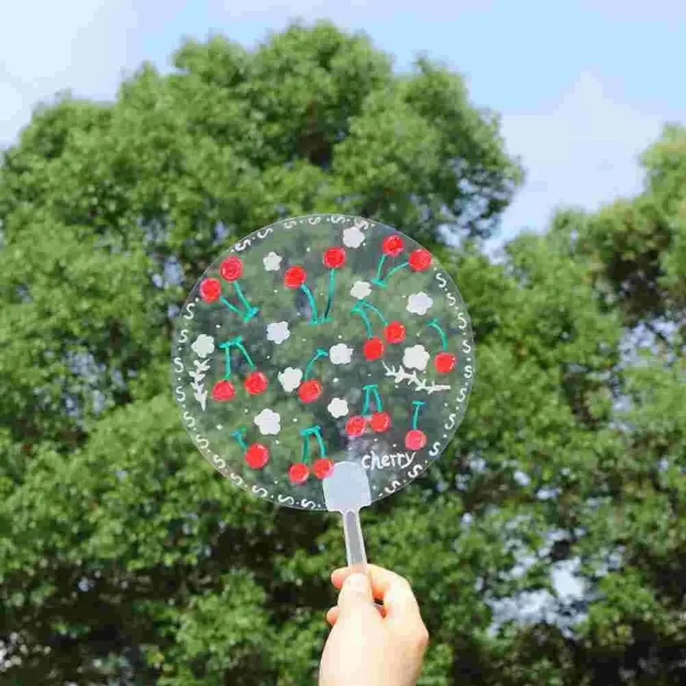 Multi-functional Plastic Transparent Fan Handheld Unfinished Blank Painting Fans Thicken Round Handicrafts for Wedding