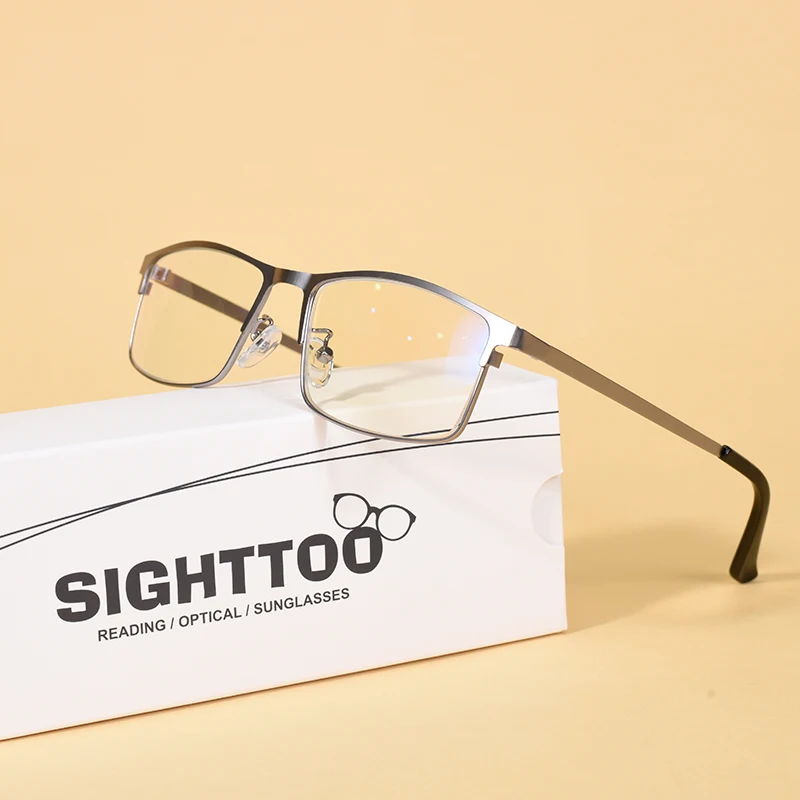 Anti Blau Licht Lesebrille Männer Retro Metall Vollformat Quadratische Presbyopie Brille für Business + 100 + 150 + 200 + 250 + 300 + 350 + 400