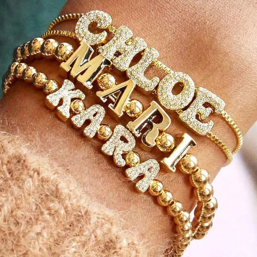 Pulsera de mujer con dije de letra de circón de cristal, pulsera de cadena ajustable con iniciales de A-Z de burbuja gorda de lujo para mujer, regalo de joyería