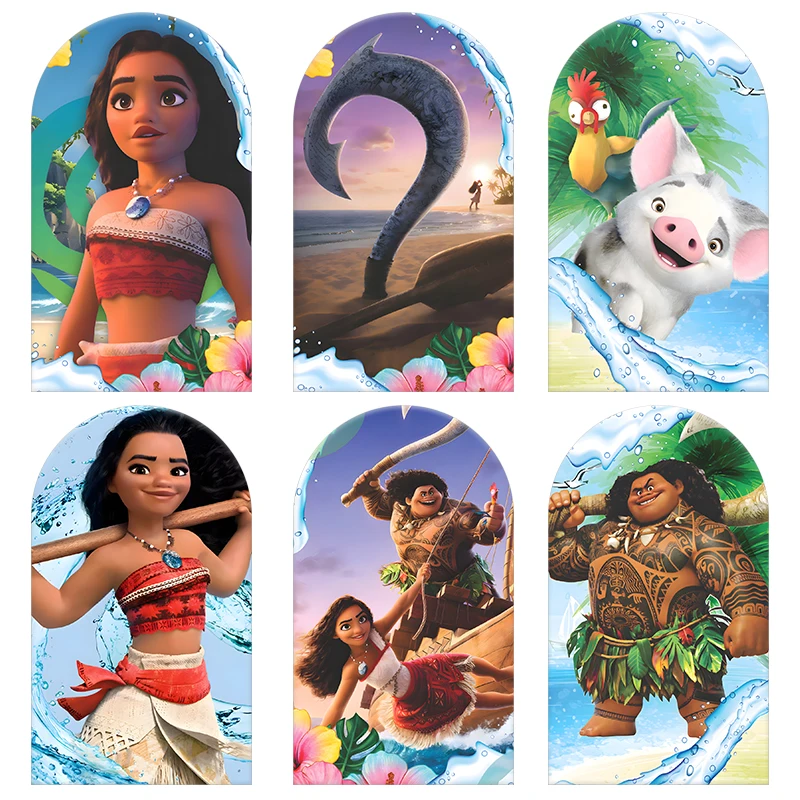 

Moana Ocean Adventure Arch Backdrop Cover Girl"s Child's Birthday Party Baby Shower Decoration Background Elastic Fabric Photo