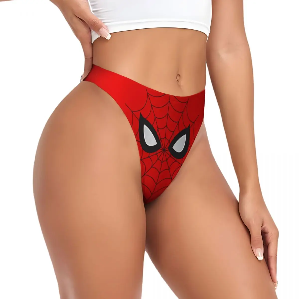 女性用のカスタムスパイダーレッドウェブGストリングTバック、通気性、ストレッチ、漫画パンティー、下着