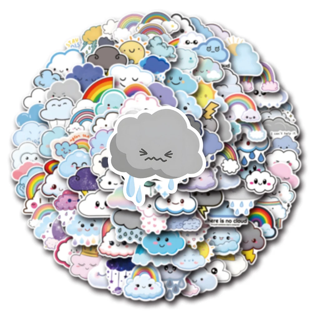 10/30/55/110PCS Cartoon Cloud Sticker Cute Graffiti Decoration Skateboard Bike Suitcase Refrigerator Waterproof Decal Kids Toy