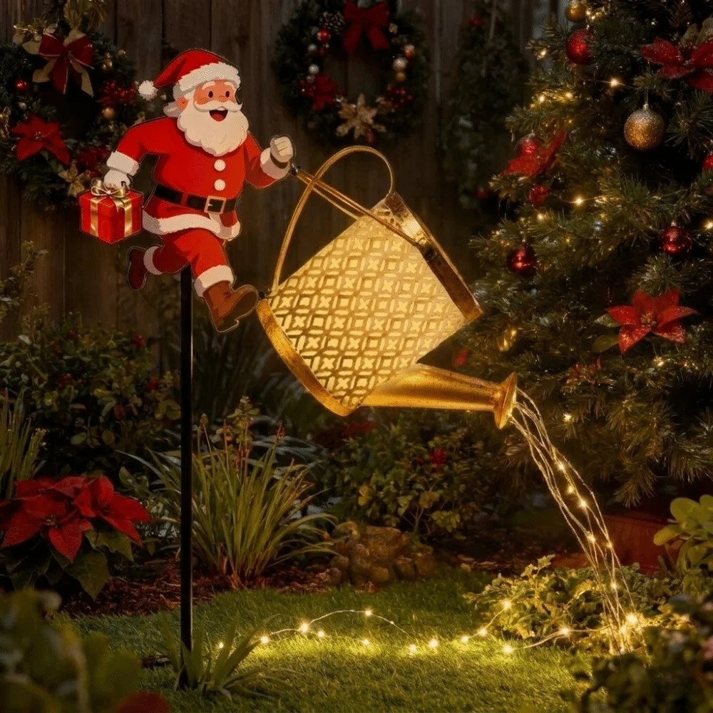 Solar Powered Christmas Santa Solar Kettle Light Waterproof Weather Resistant Lawn Landscape Festive Lights Decorative Design