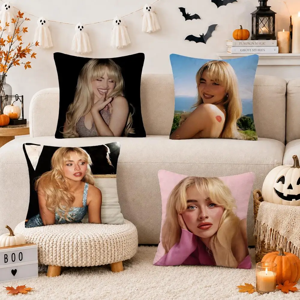 S-Sabrina Carpenter Singer Cushion Cover Soft Short Plush Double-Sided Print Throw Pillow Case Home Decor Gift