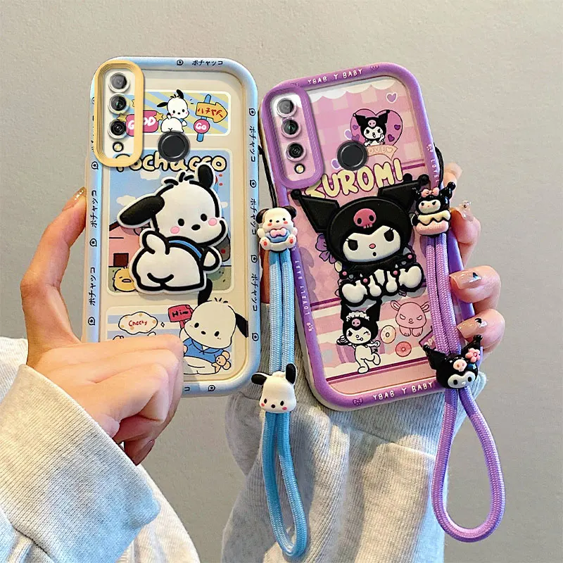 For Huawei P Smart Z Pro 2021 Y7a Y9 Prime 2019 Y9s Cute Cartoon Kuromi Pochacco Toy Phone Case Hand Strap Multistep Soft Cover