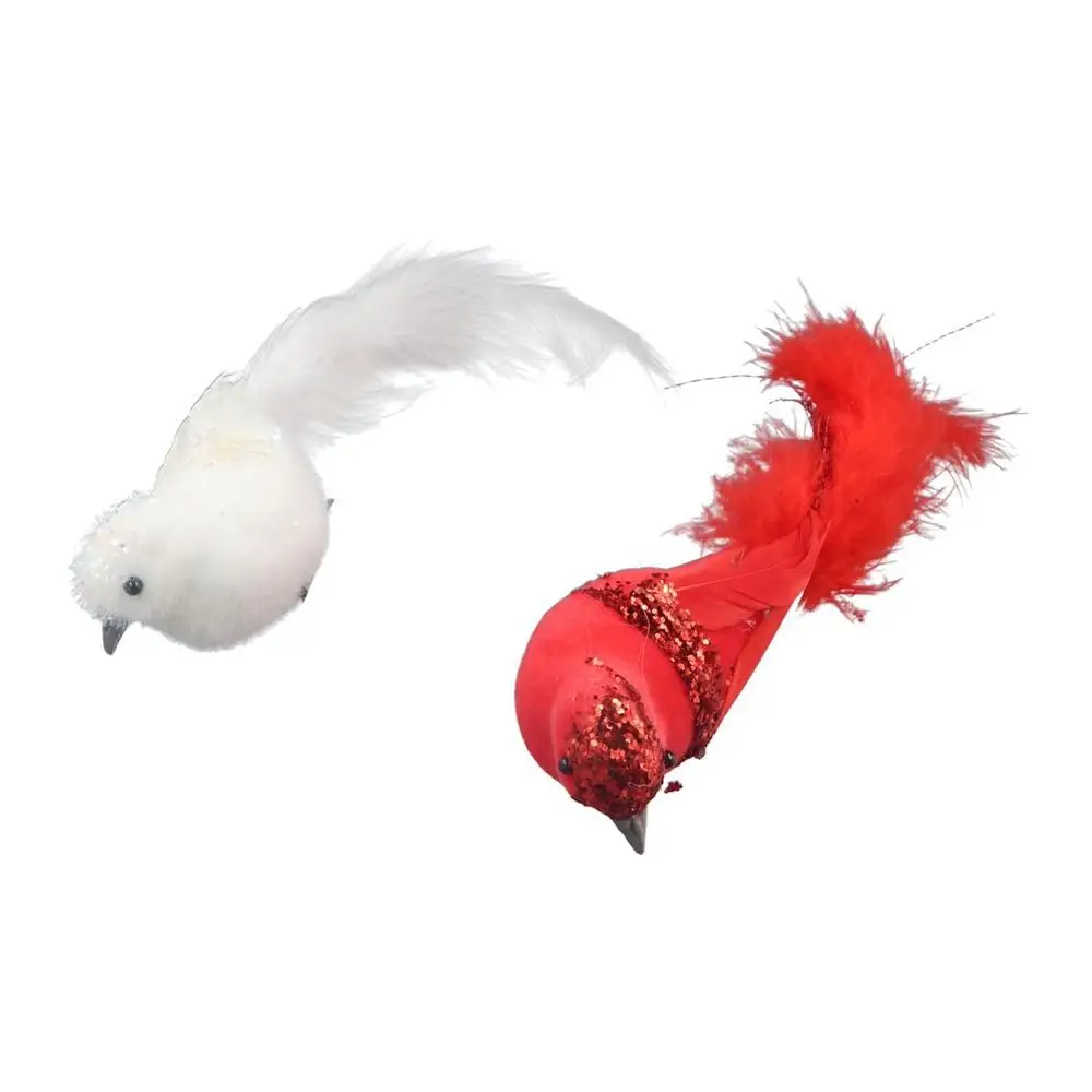 2Pcs Foam Artificial Red Birds with Glitter Feather Lightweight Imitation Birds Clip-On Simulation Feather Birds Wedding