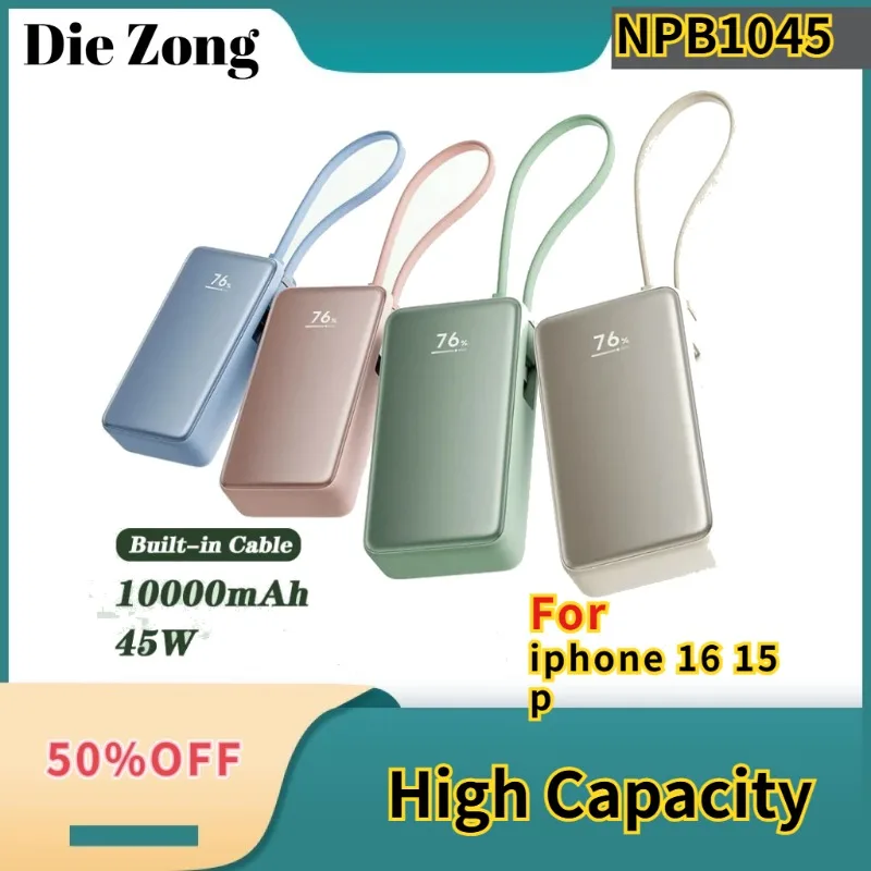 

For XIAOMI Power Bank 10000mAh 45W with Built‑in USB‑C Cable Two-way Fast Charge Display Portable Charger For iphone 16 15 p