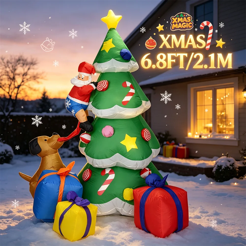 8FT/2.4M Giant Christmas Tree With Gift Boxes Inflatable Model Toy with LED Light Blow Up Outdoor Christmas Yard Decor