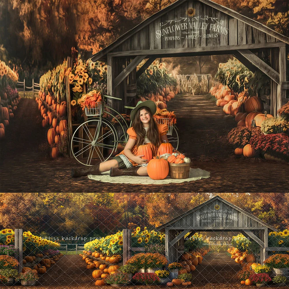 Autumn Sunflower Valley Farms Backdrops Kids Adult Photography Child Baby Photocall Decors Pumpkin Lantern Halloween Backgrounds