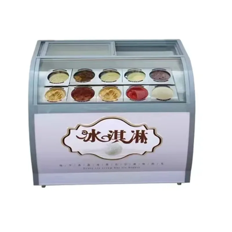 

Commercial Thick-Cut Fried Yogurt Ice Cream Display Cabinet Barreled Basin With Glass Door LED Lighting Cool Climate Type Cooler