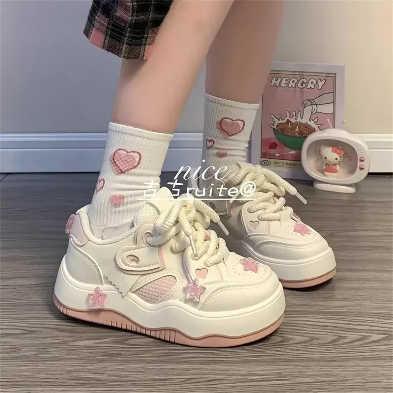 Pink Platform Female Sneakers Skateboard Kawaii Women Shoes Tennis Flats Casual Basket Korean Vulcanize Spring Summer 2024