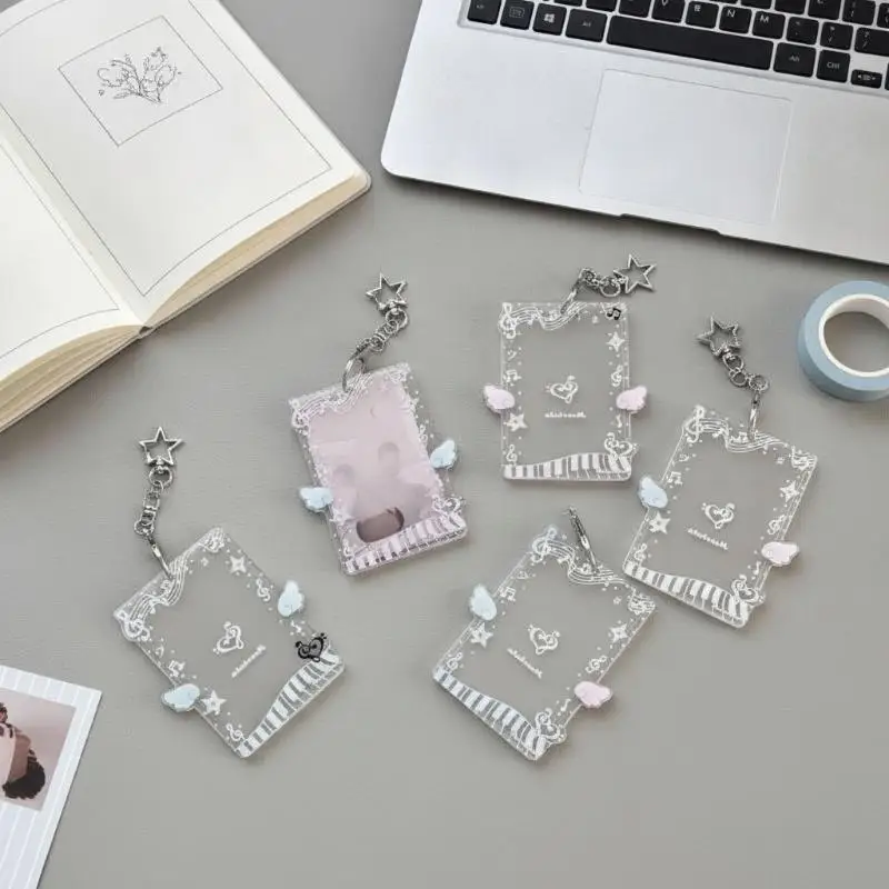 3 Inch Angel Piano Clear Photocard Holder Acrylic Hard Card Sleeve Anti-Bend Protector for Travel Photo ID Card Storage