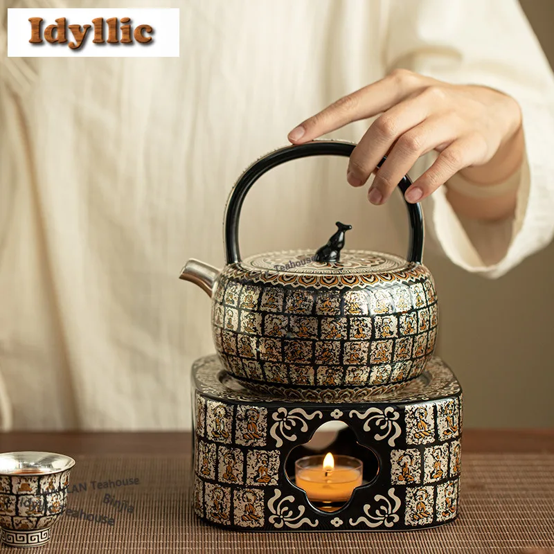 650ml Dunhuang Gilt Silver Teapot Antique Tea Infuser Pot Tea Soaking Kettle With Ball Hole Cafes Accessories Collection Craft