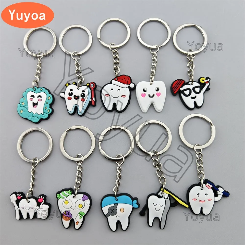 

100 шт., подарочные брелки в форме зуба, брелоки для ключей для стоматолога, рождественские подарки, украшения