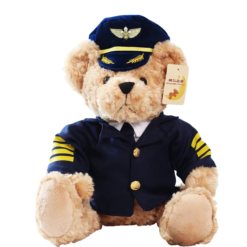 Pilot Bear Airplane Captain Uniform Teddy Bears Cute Animal Soft Stuffed Doll Plush Toy Girl Boy Birthday Christmas Gift 1pc