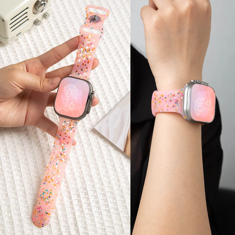 For Apple Watch Silisone Straps Jelly Clear iwatch Bands for Ultra 9 8 7 6 5 4 3 2 1 SE Color Flakes Apple Watch bands Ladies