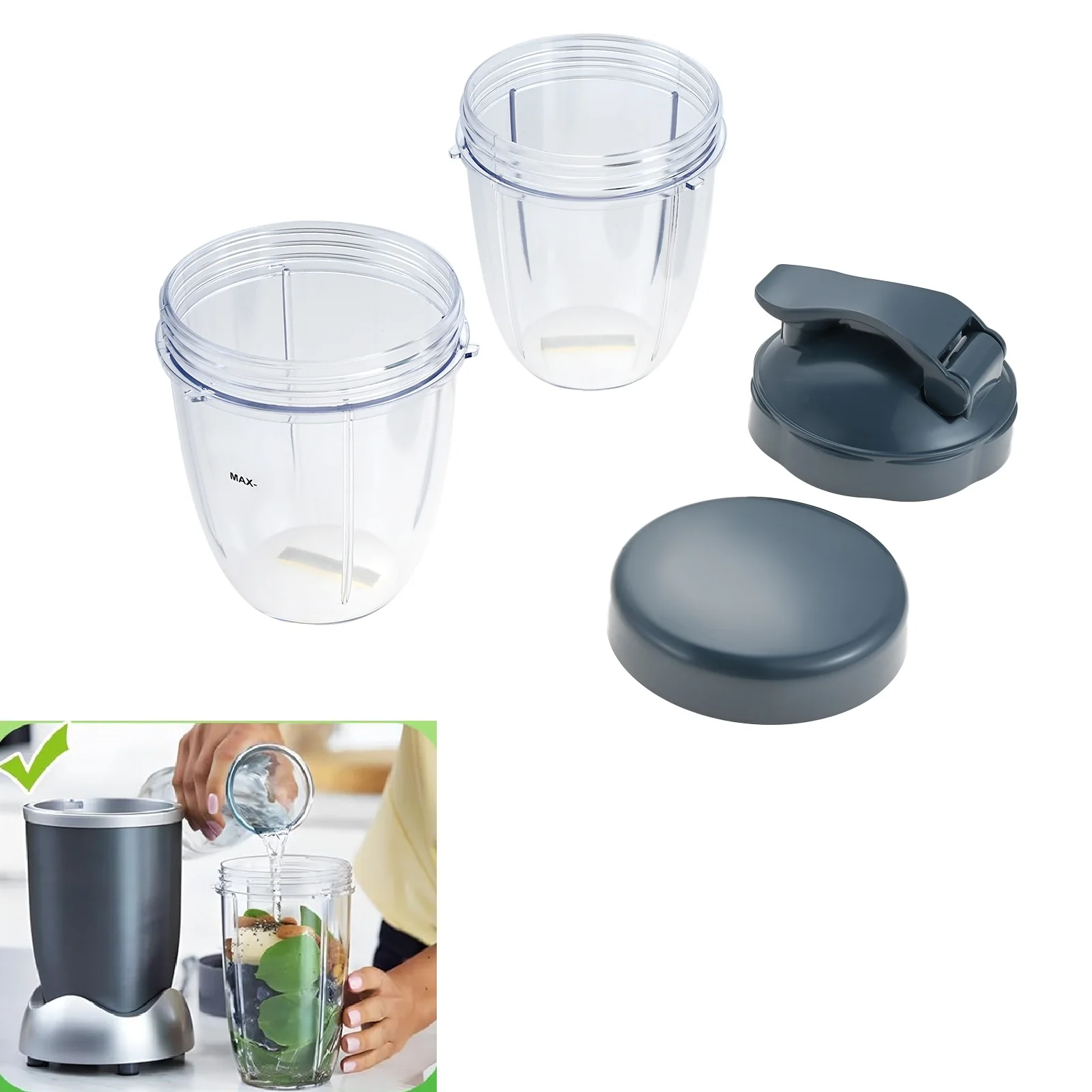 Copos de liquidificador de 18 onças, 2 peças, com tampa flip-top para ir e tampa resselável, substituição para nutribullet 900w e 600w, peça do sistema misturador serise