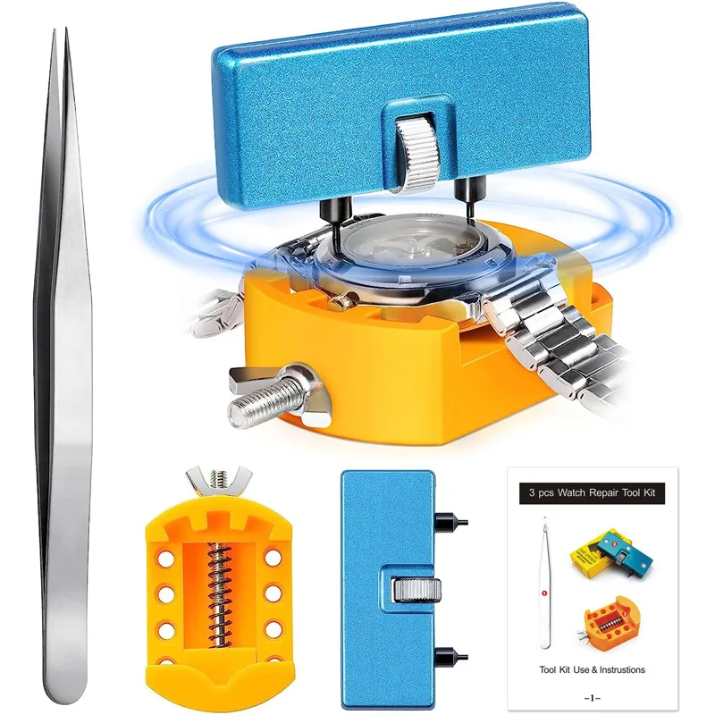 

Watch repair tool set of 3 pieces, open watch stand, open back cover, battery replacement tool combination set, metal durable