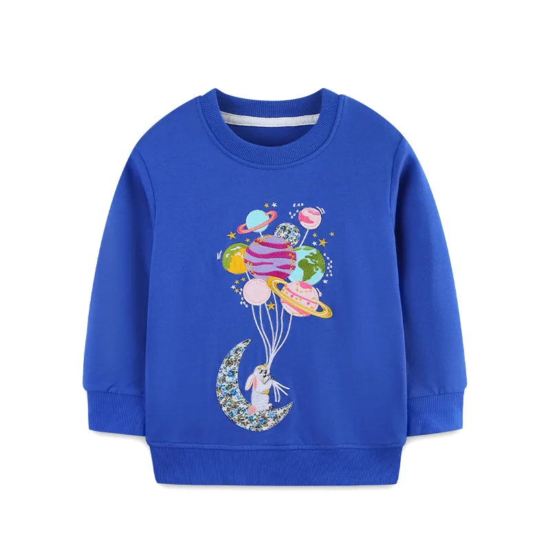 Infant Girls 100% Cotton Sweatshirts Pullover Top Embroidery Moon Planet Hoodies Toddler Kids Long Sleeve Autumn Winter Clothes