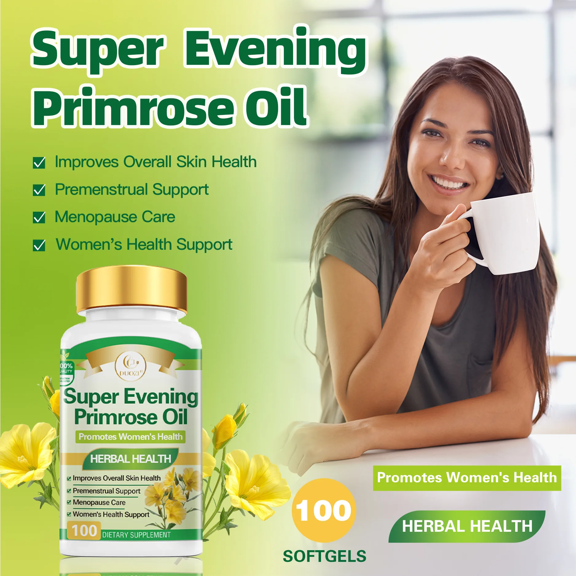 

1 бутылка вечерних перрозовых мягких капсул способствует здоровью женщин регулирует эндокринные заболевания, снимает эмоции.