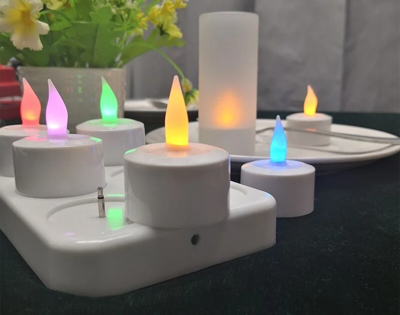 

4/6/12pcs Remote Controlled Rechargeable Tea Light LED Candle Flameless color Changing candles lamp w/18key Timer controller RGB