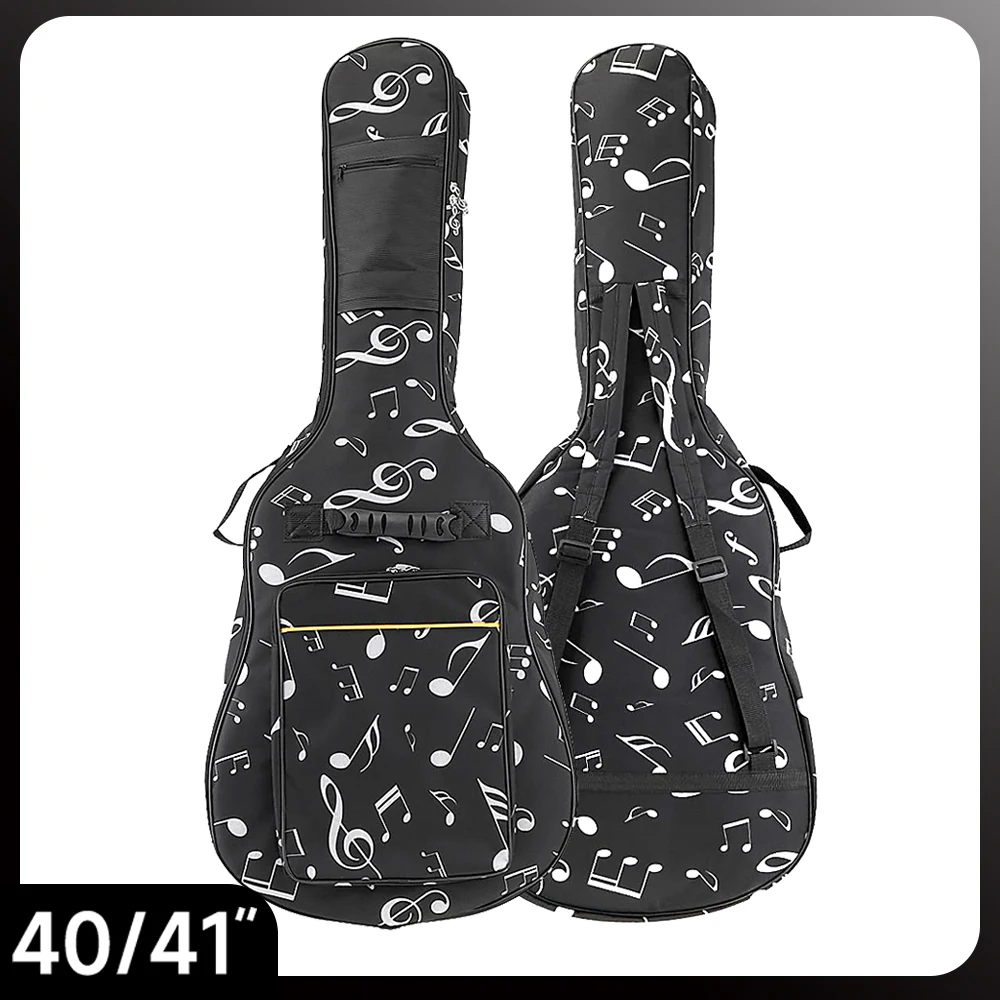 40 / 41 Inch Musical Note Folk Acoustic Guitar Case Double Straps Canvas 10mm Cotton Thickening Soft Cover Waterproof Bag