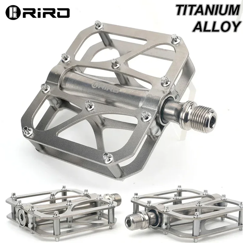 

RIRO Titanium Alloy Bicycle Pedals Ultralight MTB Flat Pedal 3 Bearings Mountain Road Bike Foot Plat Anti-slip Pedal Bike Parts