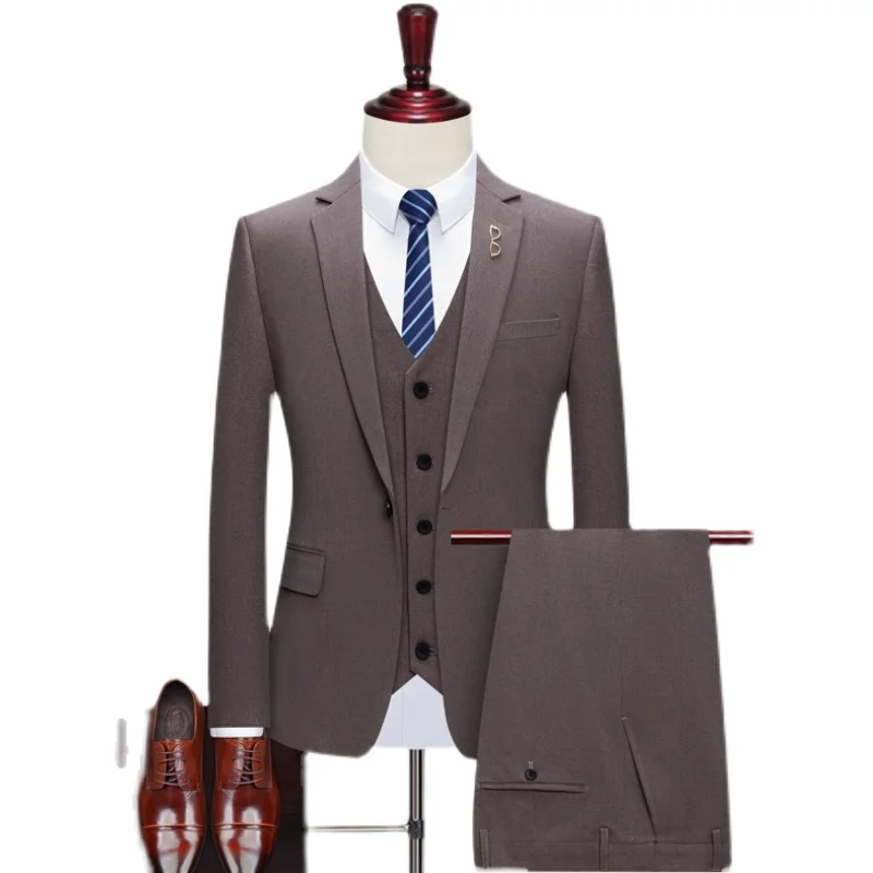 

S-5XL Jacket Vest Pants Leisure Office Official Business Men's Casual Suit Bride's Wedding Dress Party Suit Black Brown Gray