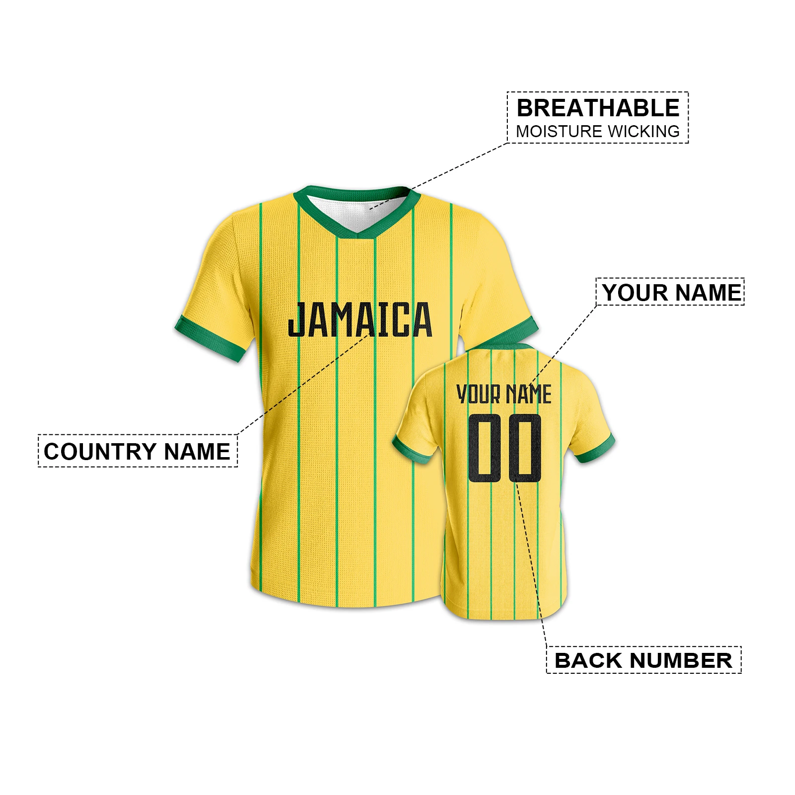 Custom Jamaica Football Jersey Quick-Dry Youth Soccer Kit Personalized Name Number Sports Team Training Uniform for Adults Fans